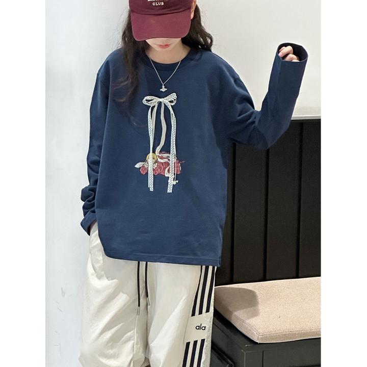 K29875孙小美飘带女童秋装长袖T恤2025新儿童春秋打底衫宽松上衣