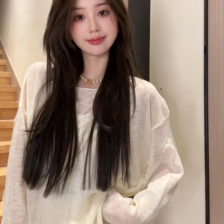 薄款微透防晒罩衫女夏慵懒风休闲宽松2025初春高级感长袖针织上衣