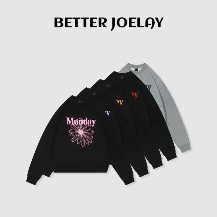BETTER JOELAY -加绒【橙调花朵】时尚套头卫衣宽松休闲百搭KH3632