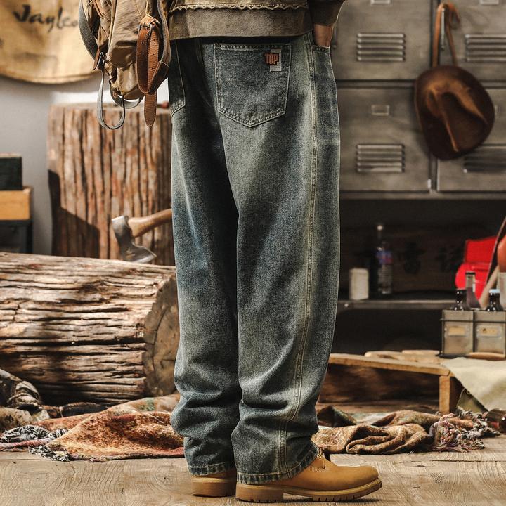 美式复古宽松阔腿牛仔裤男秋季新款潮牌宽松直筒男士休闲裤潮男裤