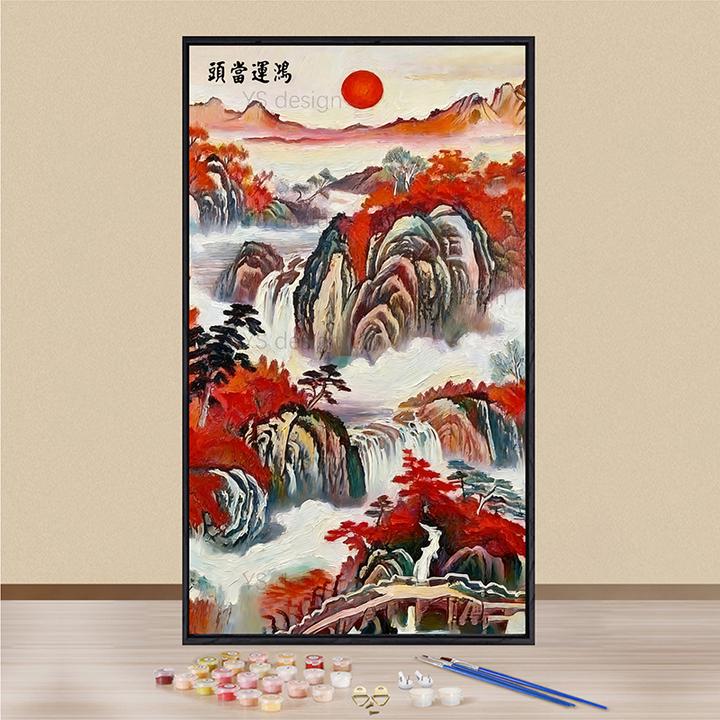 鸿运当头中国风数字油画diy填色高级感客厅装饰画创意DIY手工礼物