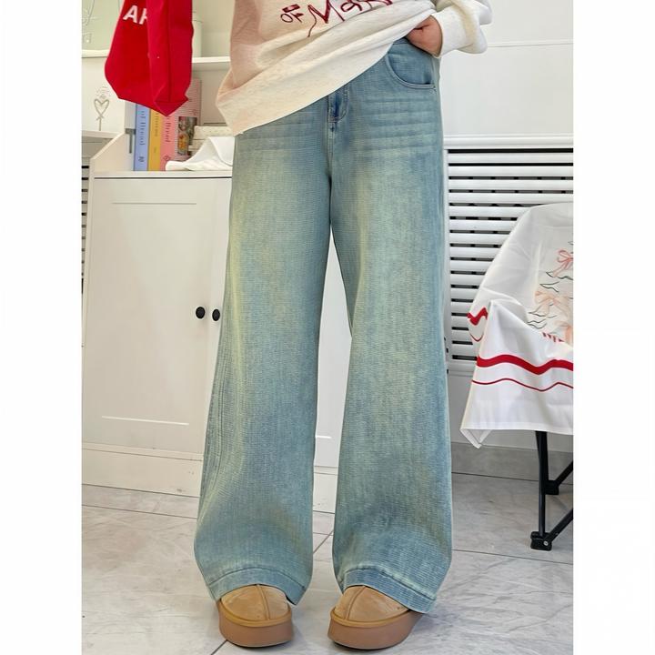 花契“科罗拉多”大码女装冬季简约200斤胖mm加绒慵懒牛仔裤4378-C