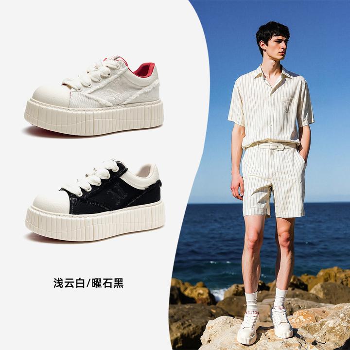 马克华菲休闲鞋男2025新款男士黑白板鞋厚底潮鞋秋季透气软底男鞋