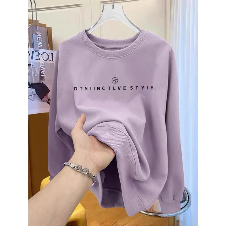 圆领套头打底衫加绒加厚卫衣女2025秋冬新款宽松韩版外套春秋薄款