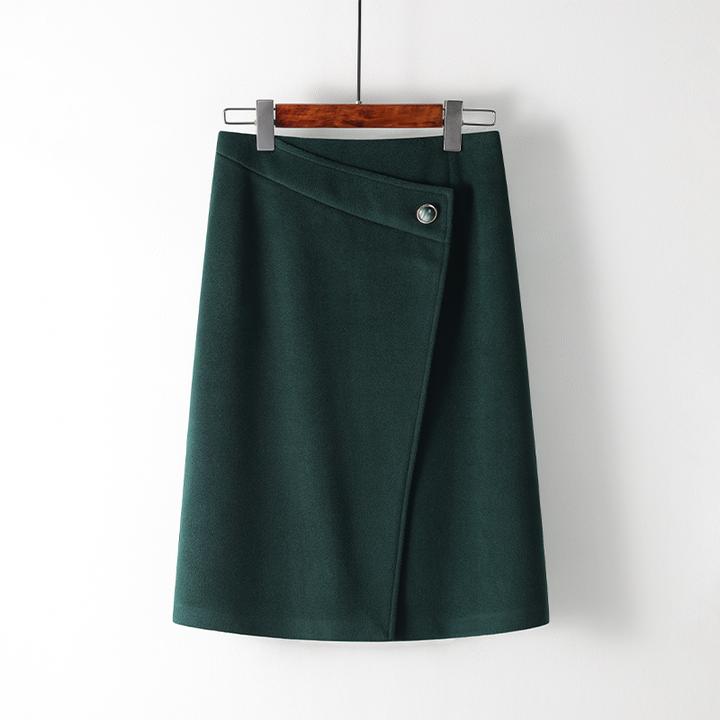 墨绿色毛呢半身裙2025秋冬新款高腰显瘦包臀裙小个子通勤a字裙子