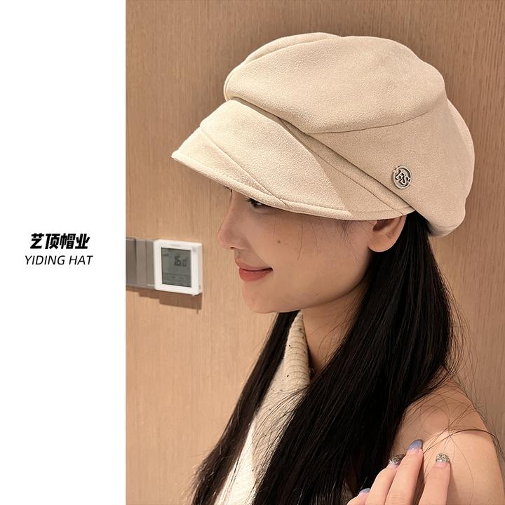 25麂皮绒贝雷帽女秋冬新款韩版百搭画家帽显脸小复古文艺报童帽子