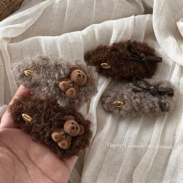 韩系金标羊羔毛小熊发卡毛绒蝴蝶结发夹侧边夹高级感bb夹小饰品