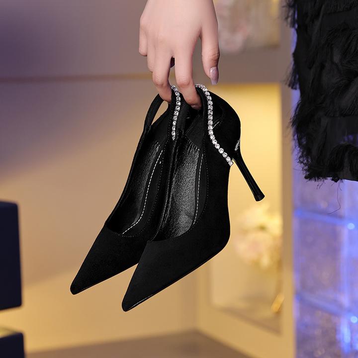 【气质优雅】sufeifei/苏妃妃法式浅口高跟鞋女细跟性感黑色单鞋-71