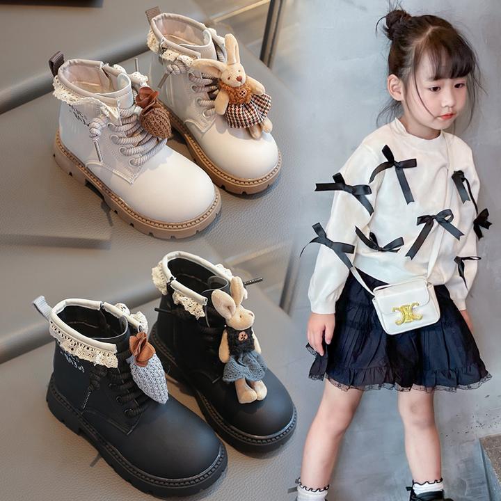 女童靴子儿童洋气小短靴2025秋冬新款女孩韩系公主皮靴加绒马丁靴