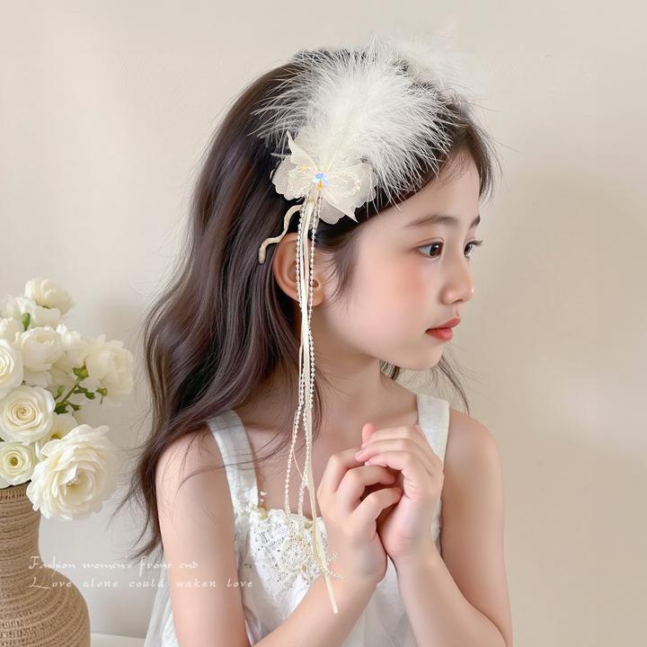 【儿童】超仙羽毛流苏发箍女生日头饰公主拍照表演发卡头饰古风头箍