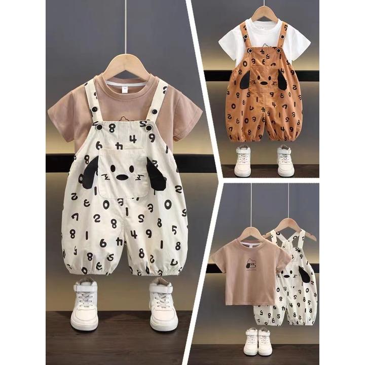 童装男童夏季套装中小春秋洋气酷帅背带裤夏装女宝时髦炸街两件套