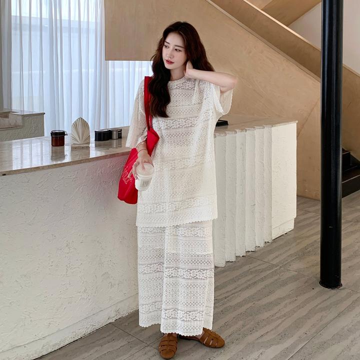 黄色时髦洋气半身裙套装女夏季2025新款慵懒风高级蕾丝裙子两件套