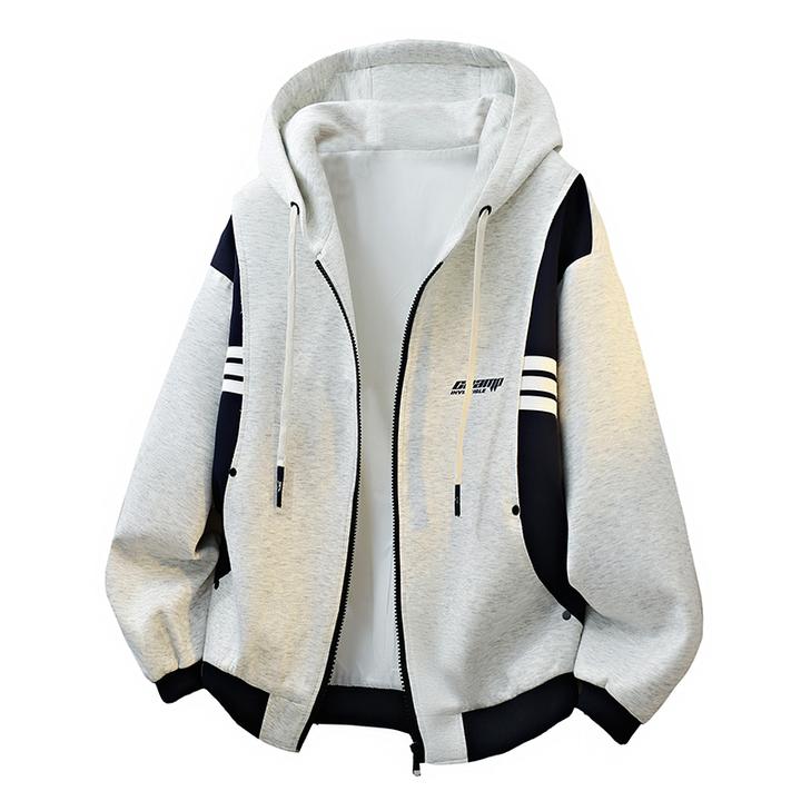 秋冬新款男女中性美式假两件潮流连帽长袖外套宽松百搭休闲夹克