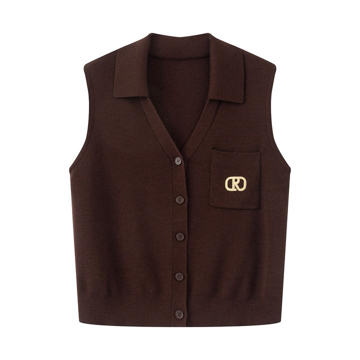 艾诺丝商场同款2025秋新款纯色百搭无袖V领针织衫上衣女AR803029