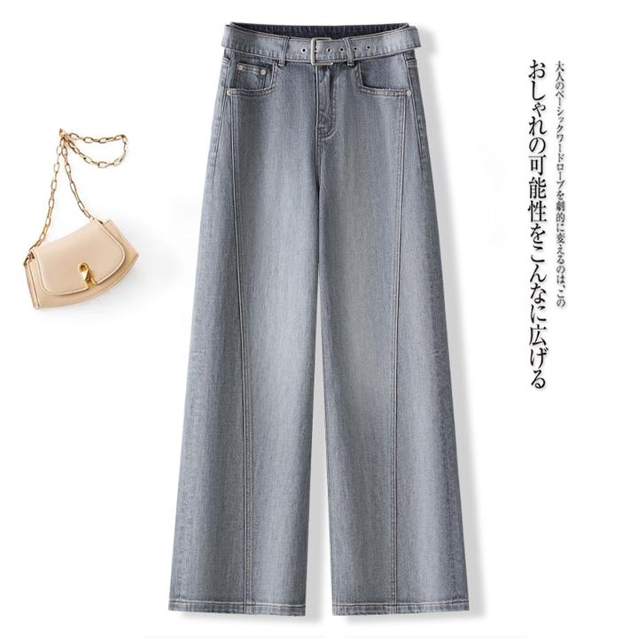 水泥灰阔腿牛仔裤女2025春新款美式高街爆款长裤高腰直筒休闲裤