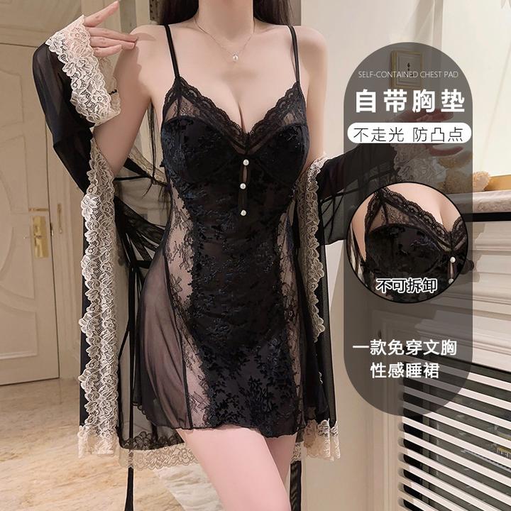 性感纯色修身显瘦镂空睡裙