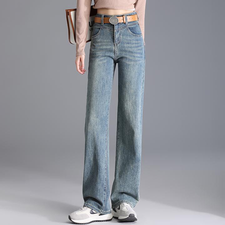 复古直筒牛仔裤女士2025秋季新款高腰显瘦垂感梨形身材窄版阔腿裤