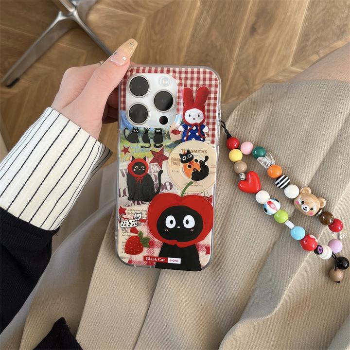 复古搞怪黑猫咪插画适用iphone16Promax13/14手机壳15/12双层