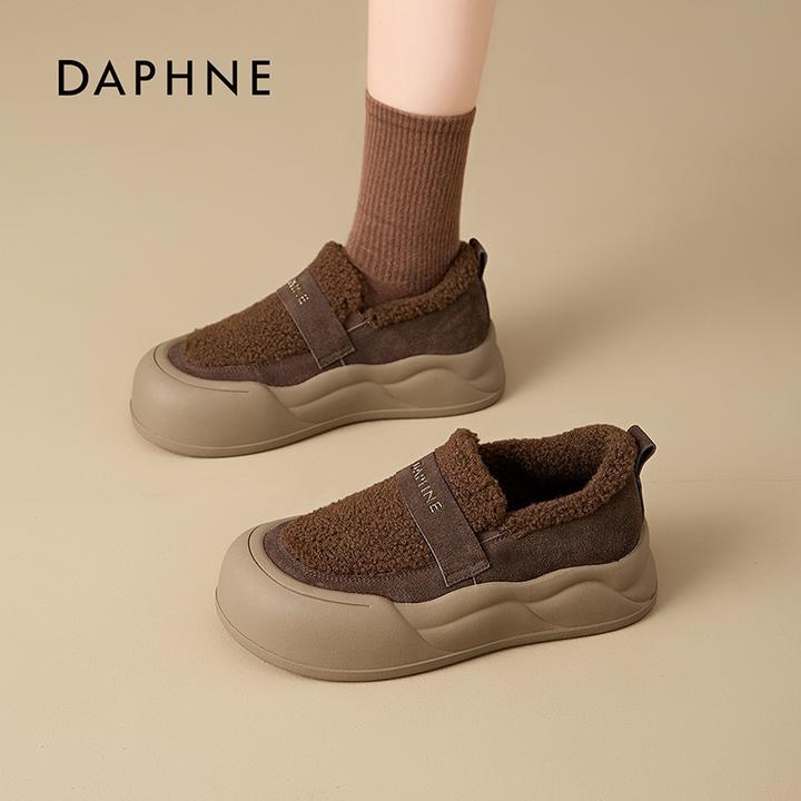 达芙妮2025秋冬时尚加绒厚底百搭增高鞋毛毛鞋X6358