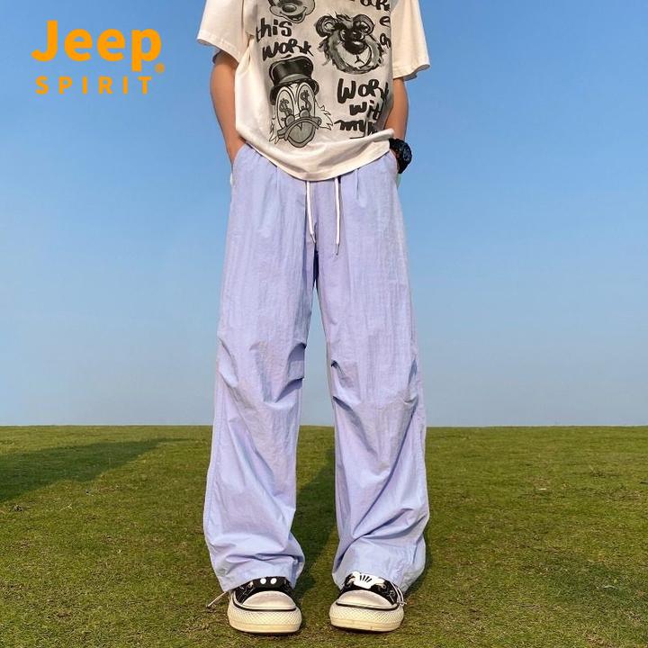 Jeepspirit吉普2025新款男女同款复古纯色工装裤宽松速干阔腿裤冲