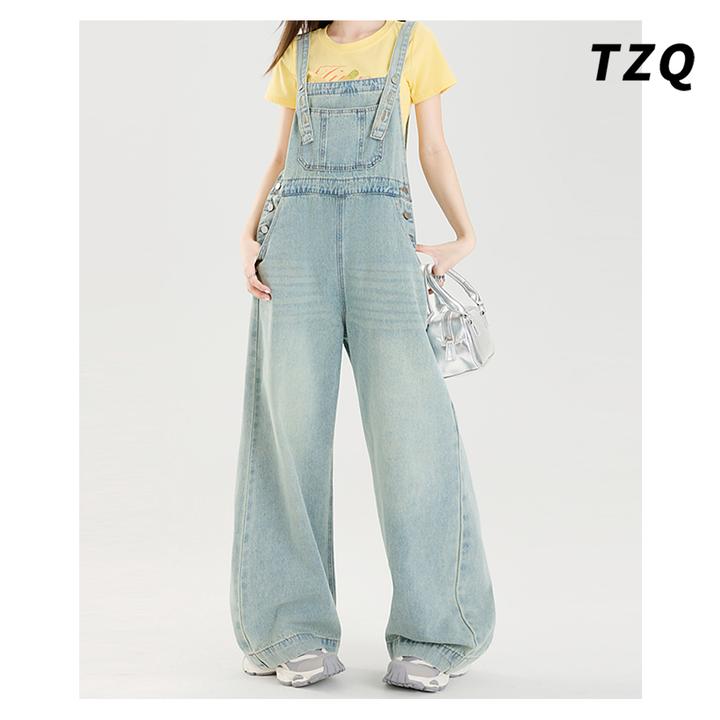 浅蓝工装牛仔背带裤女2025春夏新款宽松显瘦阔腿连体裤TZQ2532005