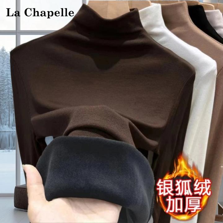 La Chapelle/拉夏贝尔T恤女打底衫加绒秋冬季保暖内搭半高领上衣