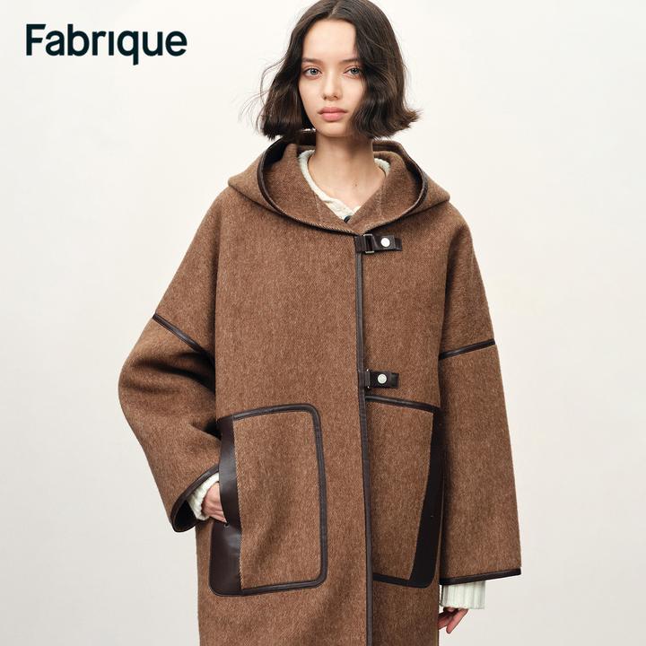 Fabrique【里昂印象】伯爵红茶绵羊毛羊驼毛连帽外套毛呢中长款大衣