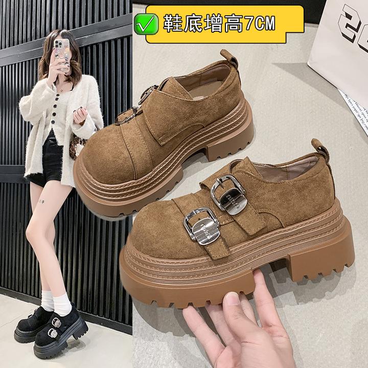劳诗蒂奴厚底粗跟网红爆款春季复古单鞋小个子增高勃肯鞋通勤王