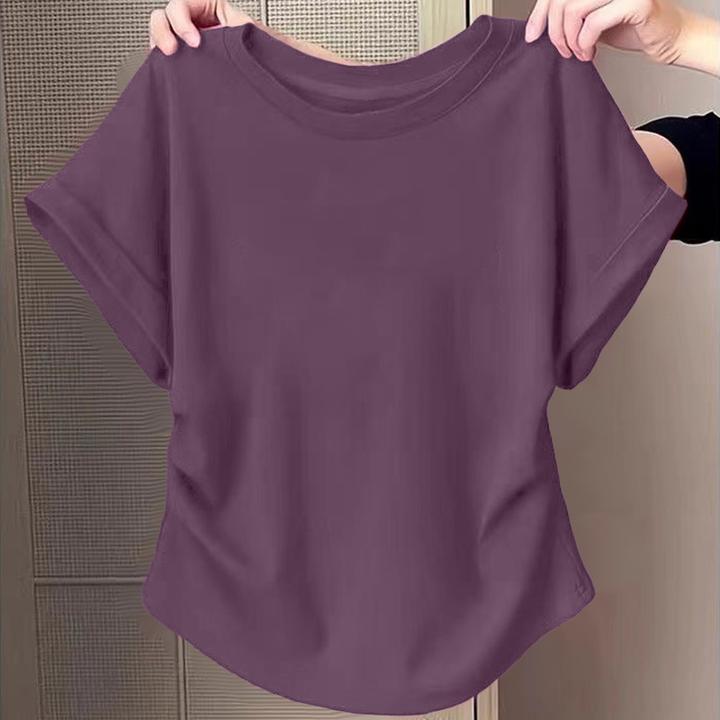 大码女士短袖t恤纯棉夏装气质时尚小飞袖百搭洋气设计感褶皱上衣