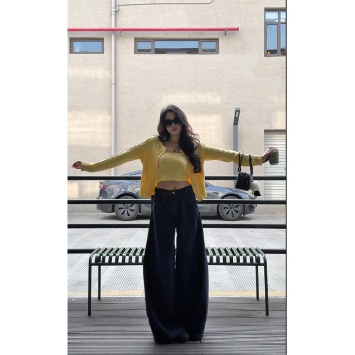 2025春季新款时尚韩系洋气高级感长袖针织开衫高腰百搭休闲牛仔裤