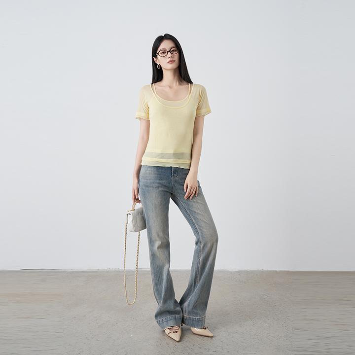 Moprobably李予诺「一品蓝牛」时尚复古百搭水洗微喇牛仔裤L5173066