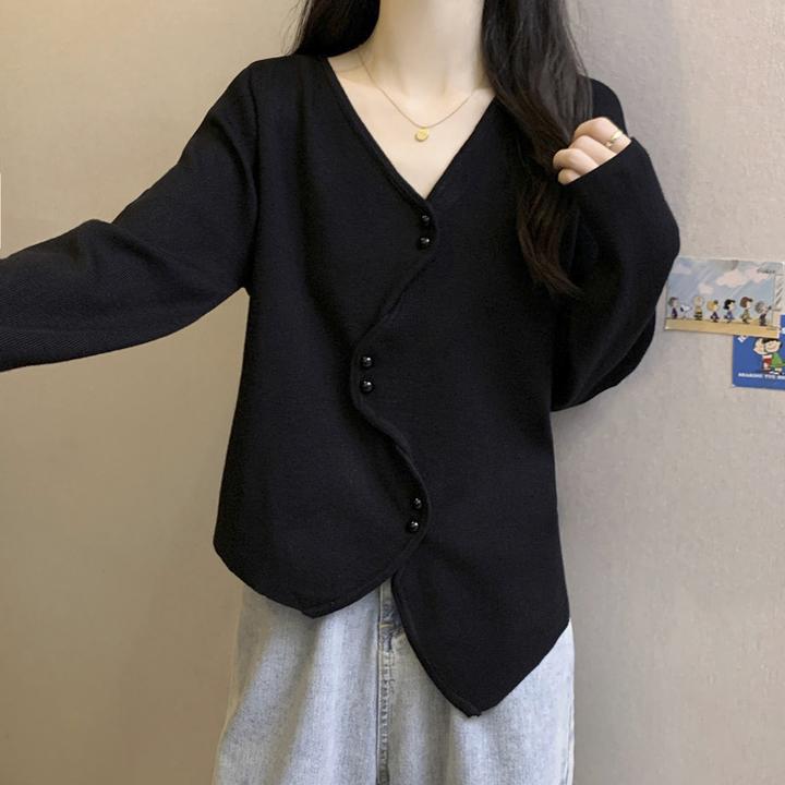 大码遮肚子慵懒风正肩针织衫女秋冬季胖mm宽松显瘦不规则百搭上衣