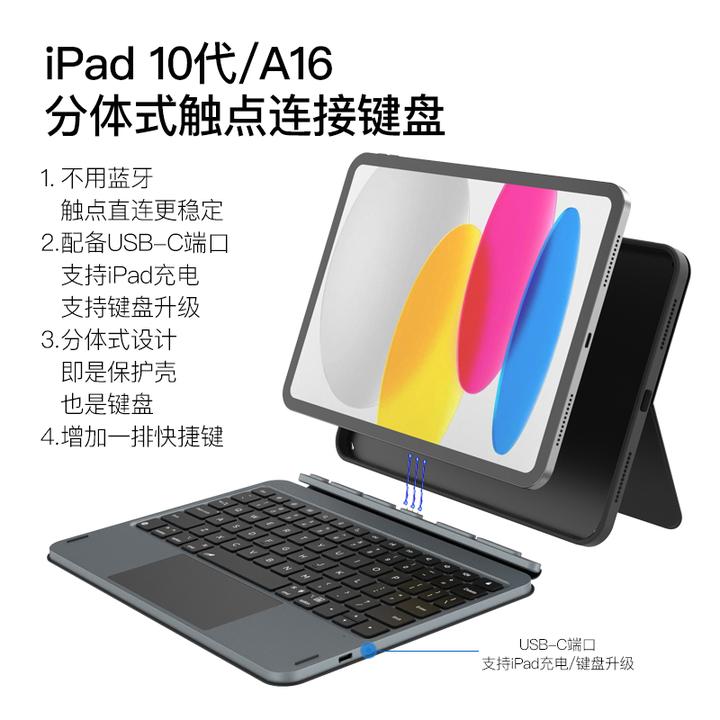 适用iPad10/11代分体式磁吸触点连接妙控键盘反向充电保护壳套A16