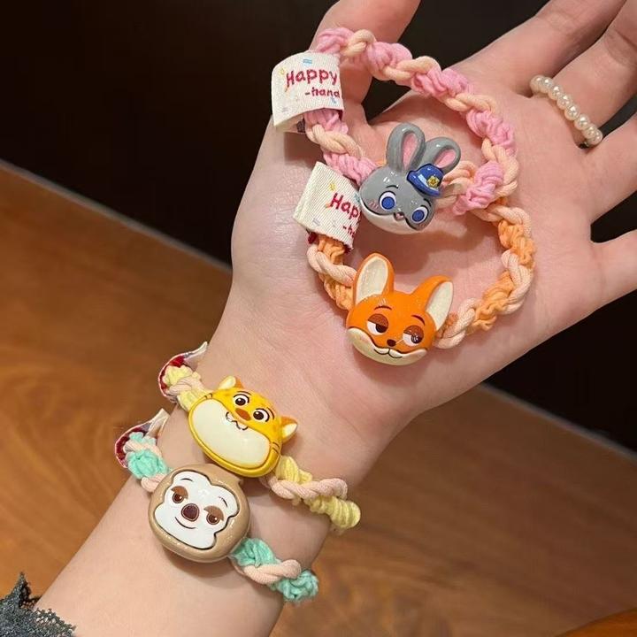 卡通布标发圈少女高弹力麻花扎头皮筋百搭发绳