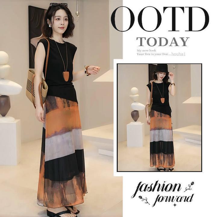 0702夏季穿搭一整套女2025新款洋气针织上衣气质显瘦半身裙两件套