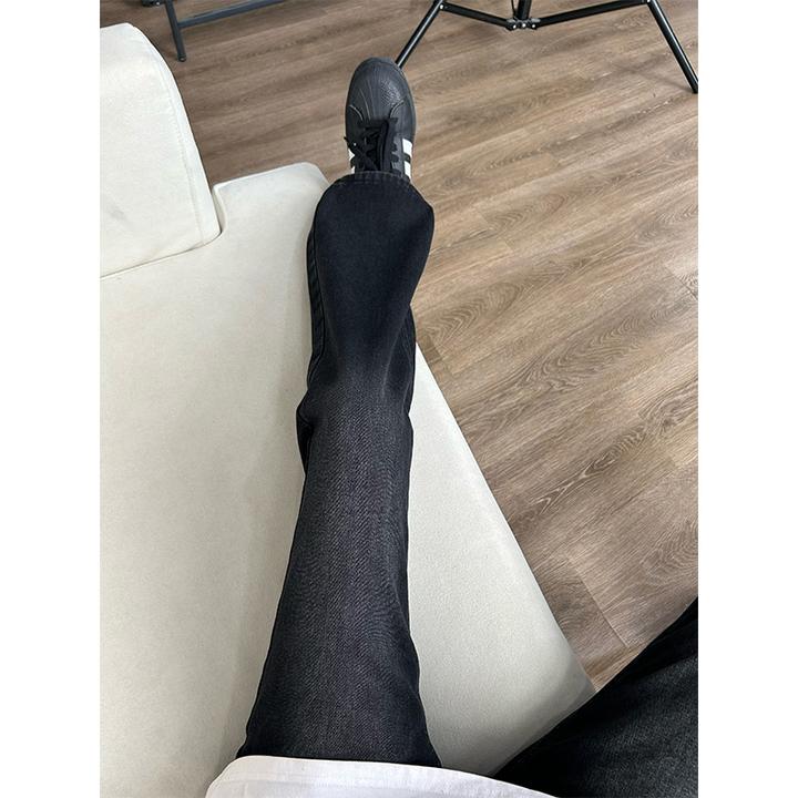 美式高街黑色渐变牛仔裤男款夏季直筒潮牌水洗vibe修身微喇长裤子