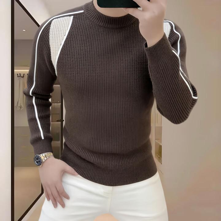 2025欧货新款冬季男士毛衣时尚轻奢提花百搭拼色打底保暖针织衫厚