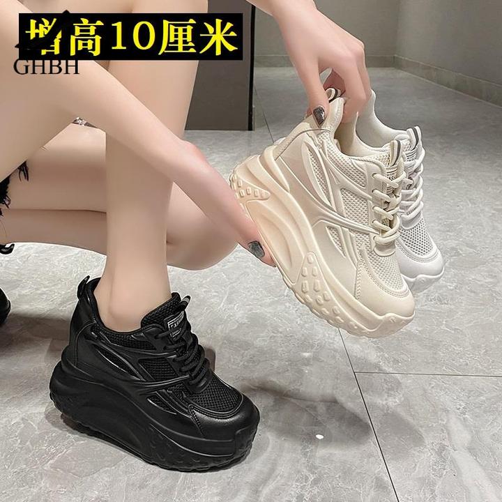 10cm厚底老爹鞋女2025夏秋新款内增高网面透气百搭休闲小个子女鞋