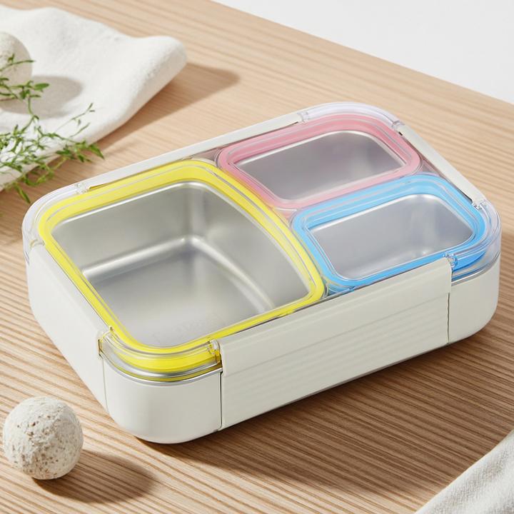 保真304不锈钢三仓独立密封餐盒便当盒便携不串味学生上班族打饭