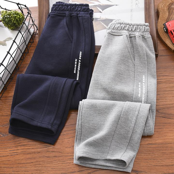 男童裤子春秋款2024新中大童男孩珠地棉卫裤儿童装直筒运动长裤潮