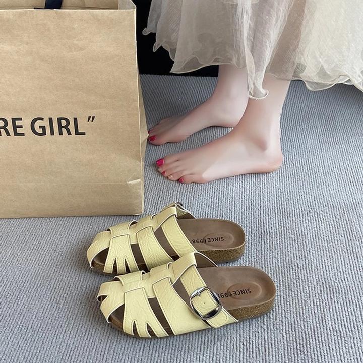 包头半拖鞋女夏外穿2025新款编织镂空复古勃肯鞋软底防滑猪笼凉拖