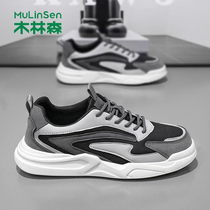 木林森男鞋百搭新款学生休闲工作小白鞋潮流运动秋季皮面板鞋美式
