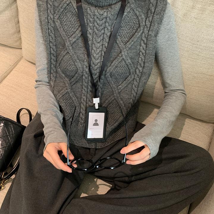 新款前后两穿毛衣背心叠穿上衣深灰色高领针织马甲女冬季高智感