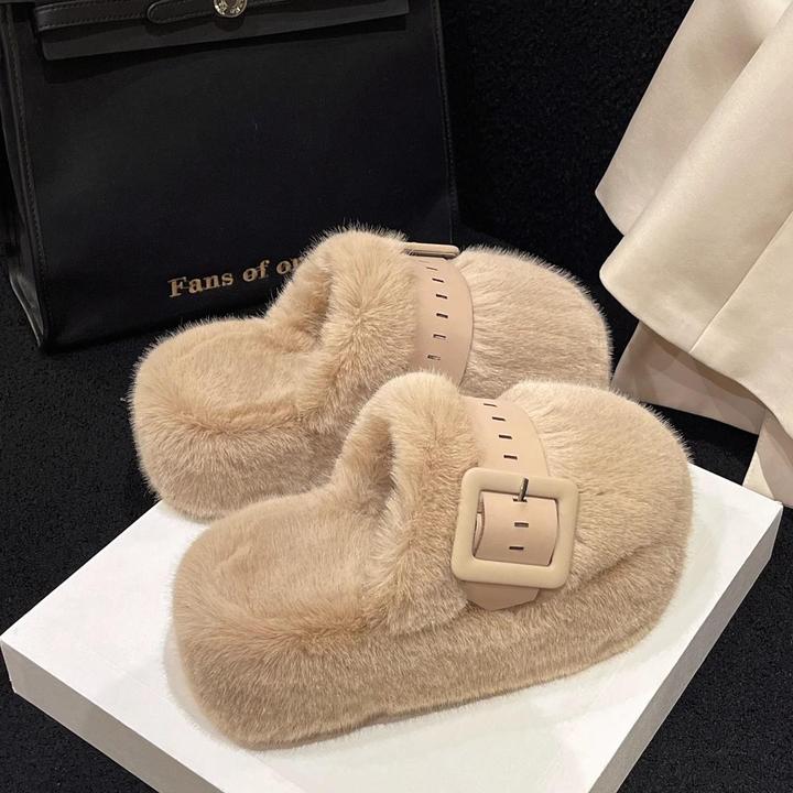 网红毛毛拖鞋女外穿包头厚底松糕年秋冬季新款高级感棉拖鞋女