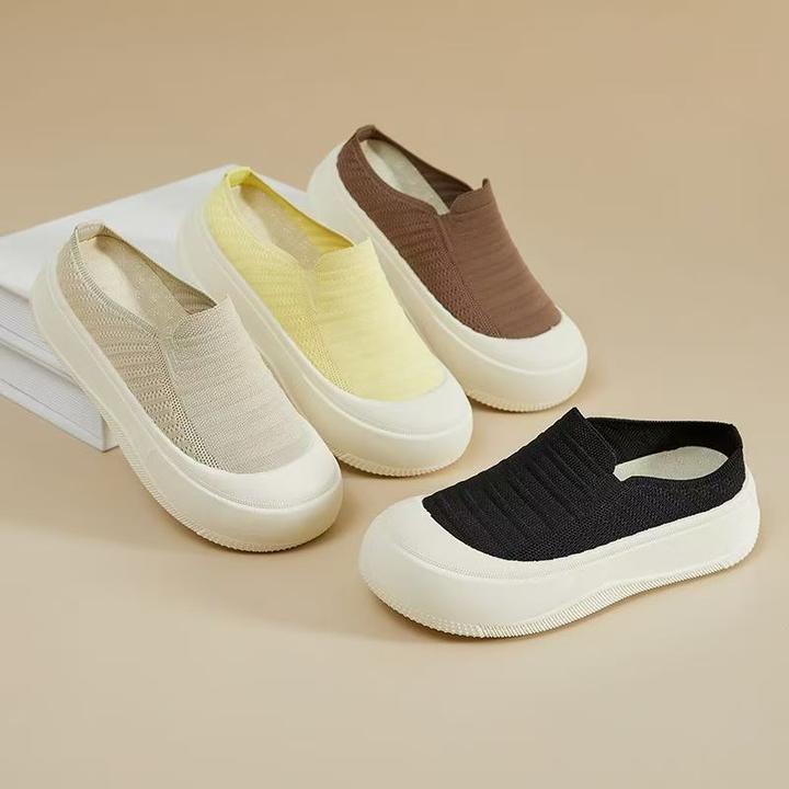 2025夏季新款简约厚底飞织半拖时尚百搭休闲女鞋透气极简风渔夫鞋