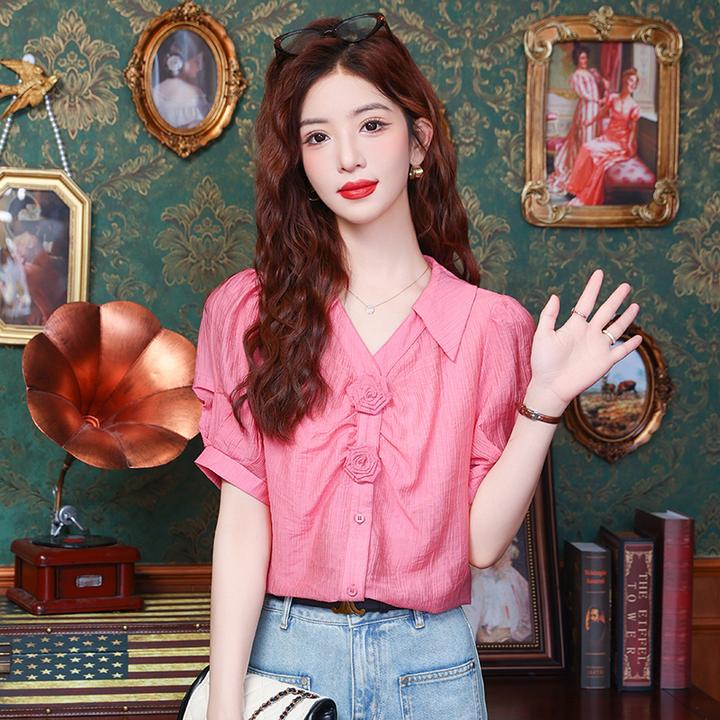2025年夏季法式小众衬衣女装玫瑰花朵衬衫设计感别致绝美气质上衣