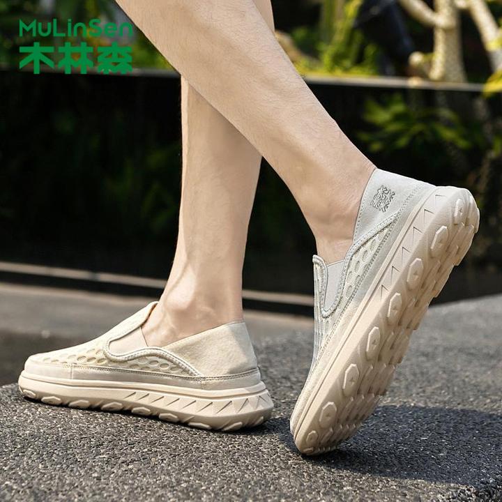 木林森网面鞋健步鞋软底镂空运动鞋2025男鞋秋季凉拖鞋透气休闲