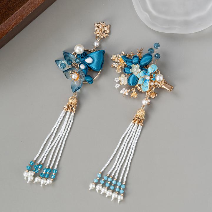 春亦轩非遗手工盘扣蓝蝶流苏发夹头饰现代复古旗袍汉服马面裙配饰