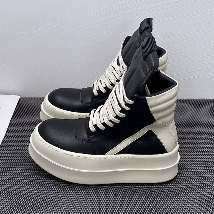 情侣款特大码欧美ro高帮鞋真皮倒三角休闲潮流板鞋增高短靴潮鞋