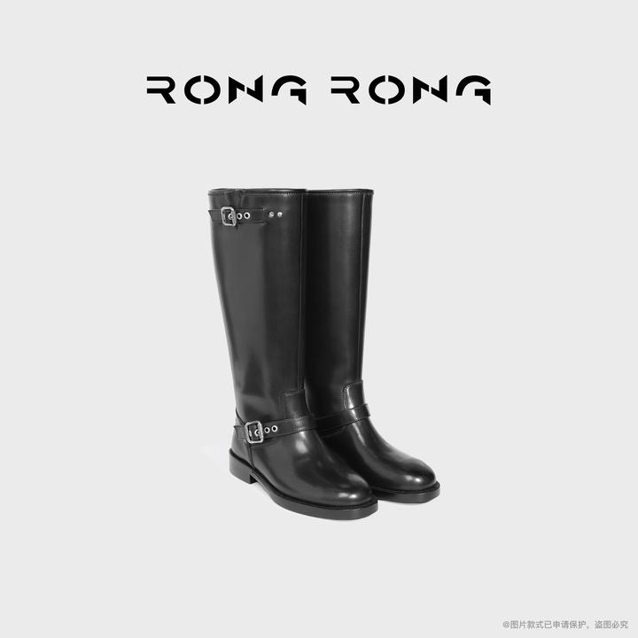 溶溶RONGRONG 胎牛贴皮面内里猪皮轻奢百搭高筒靴2563-62